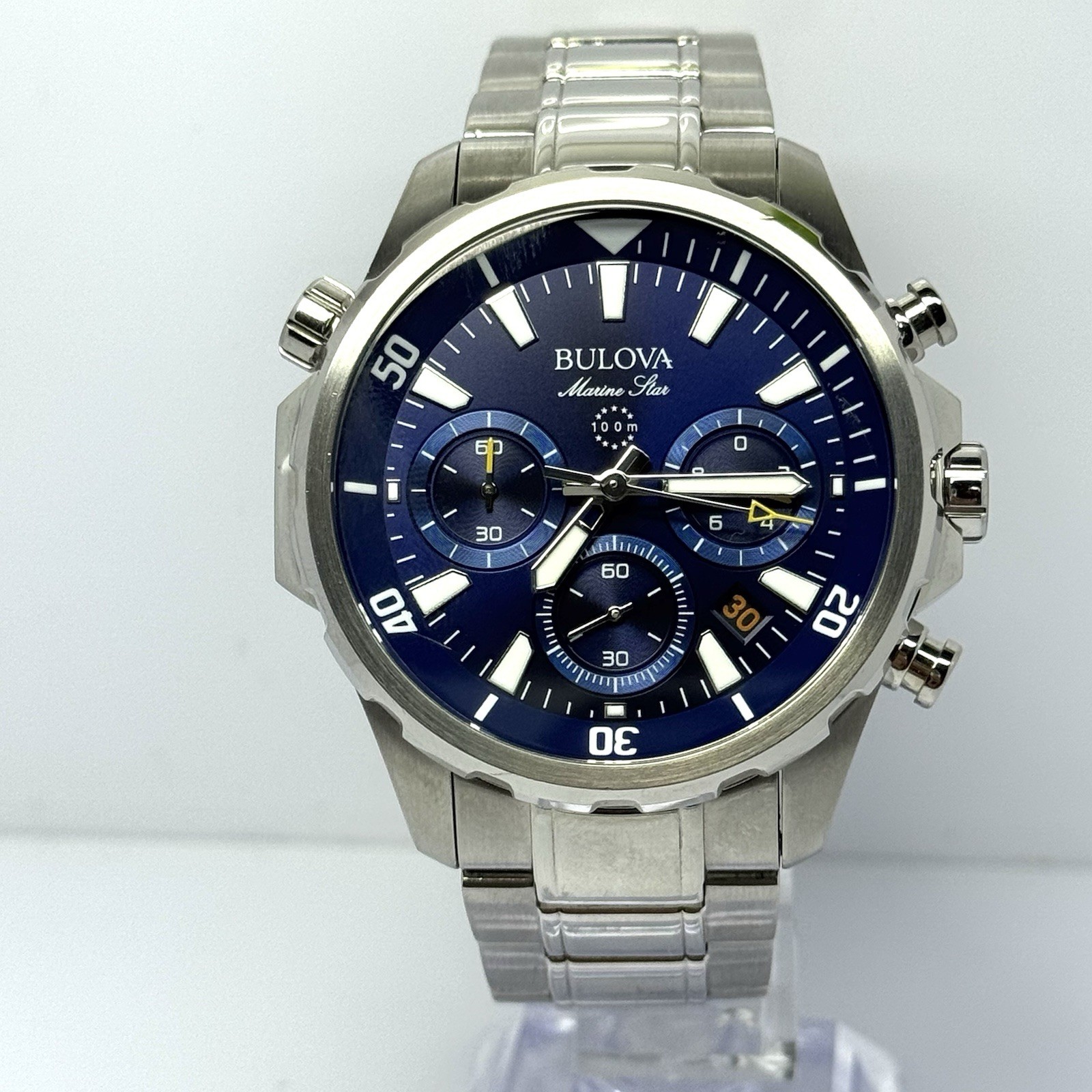 Bulova 96B256 Marine Star Blue Dial Stainless Steel Men’s Quartz Watch 44mm