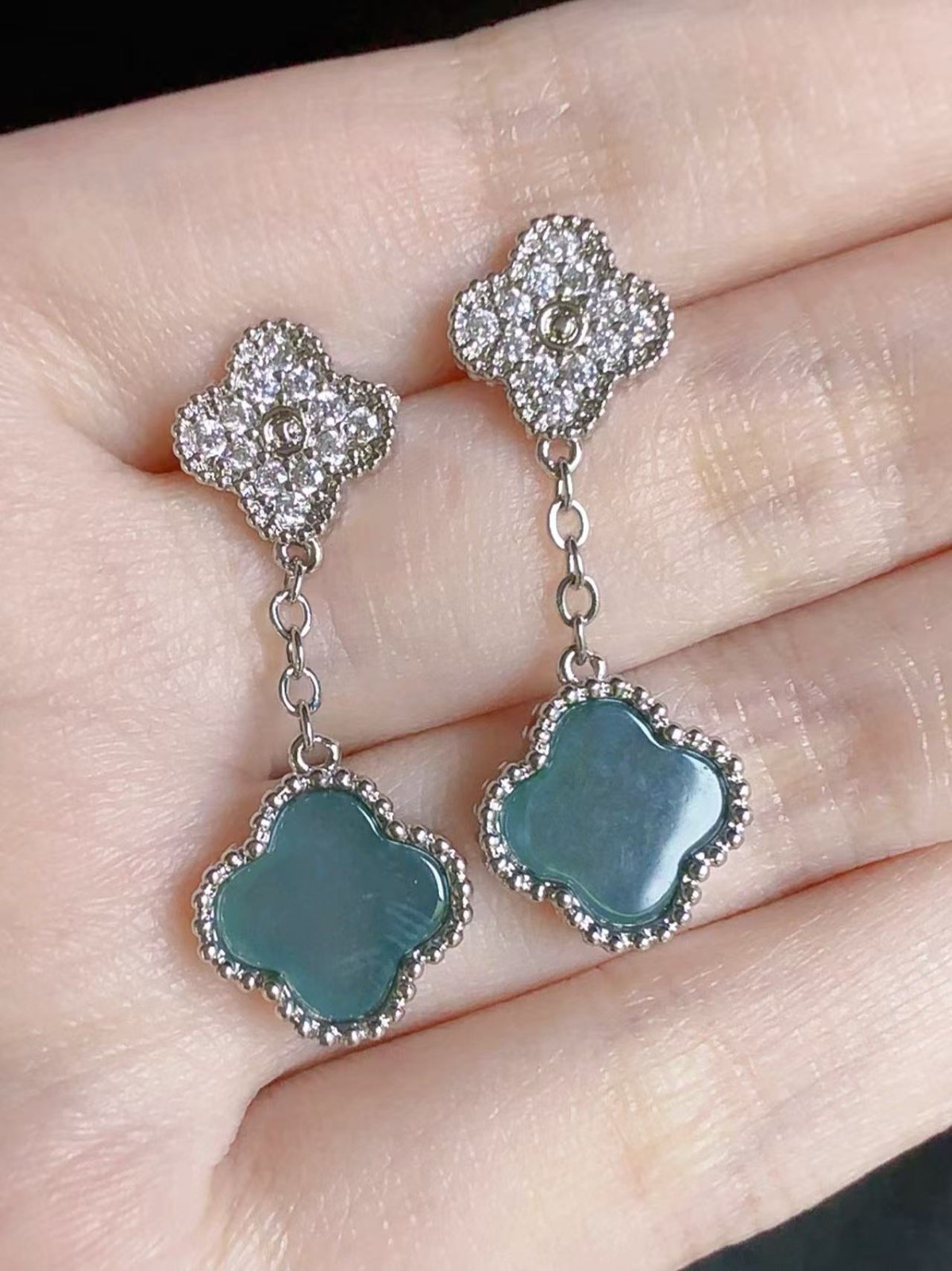 Nice 100% Natural sky blue jadeite stud earrings