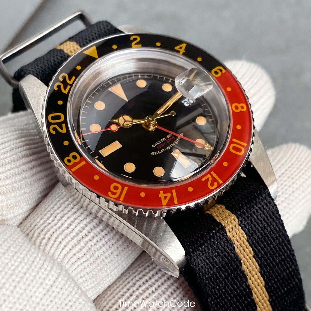 NH34 GMT Watch for Men Diving 20BAR Waterproof Retro Dial Domed Sapphire 38mm