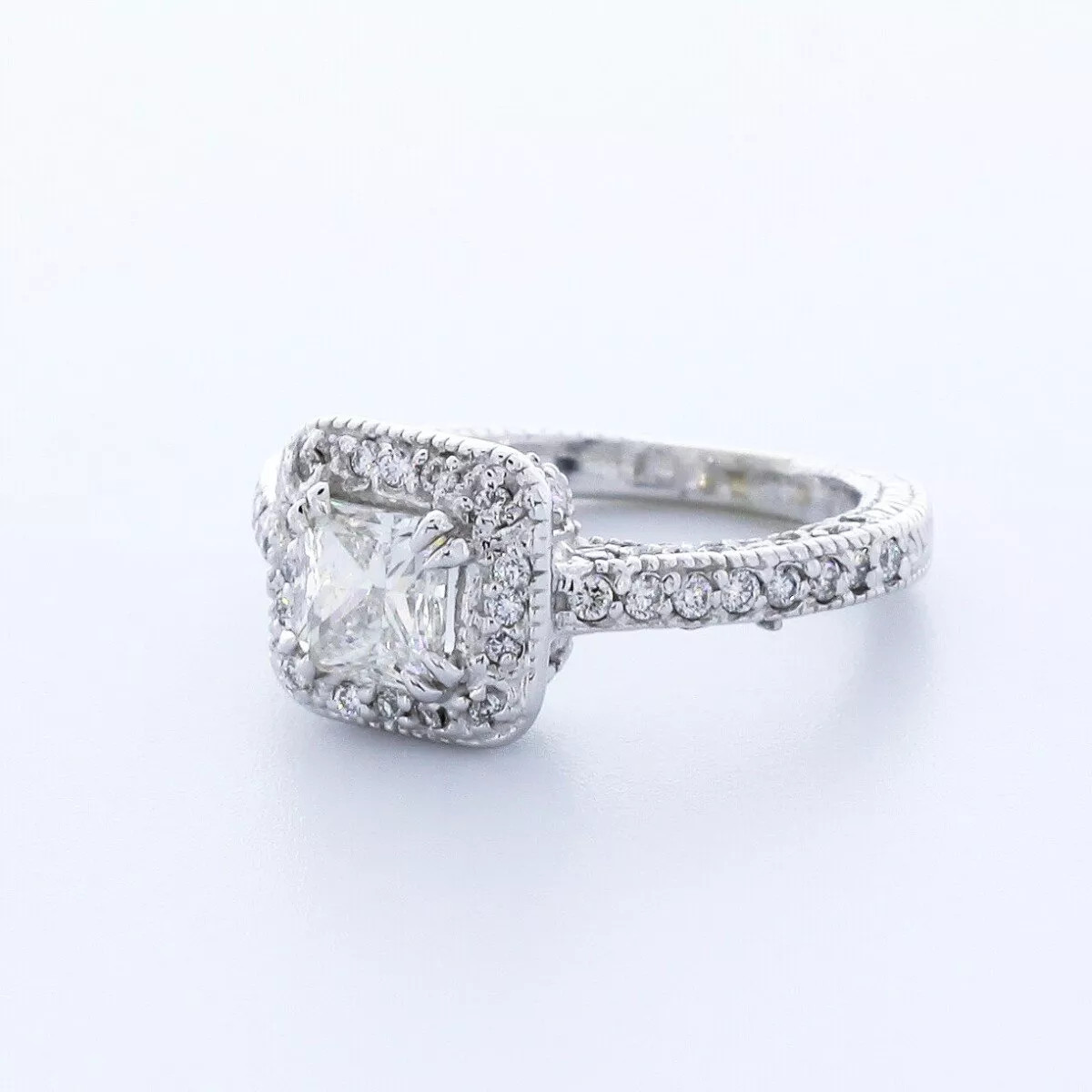 Side Stone Engagement Ring Halo 14K Gold 1.83 CT Radiant Natural Diamond E SI2