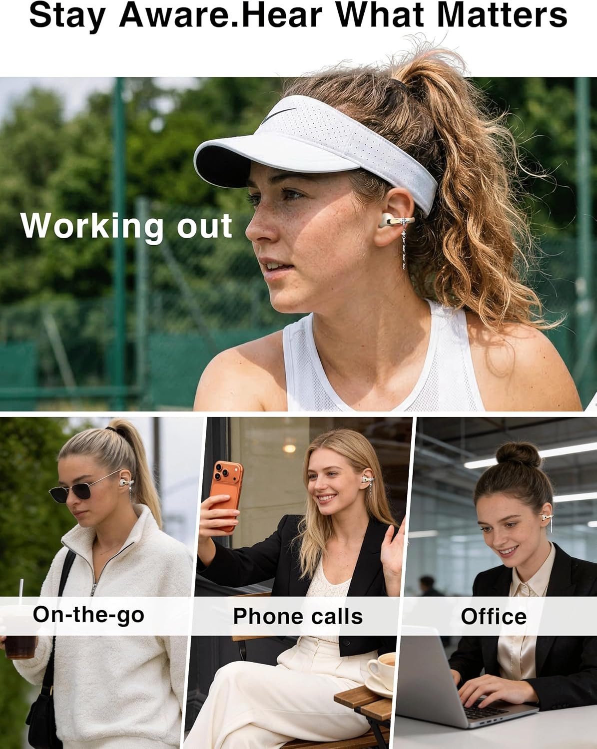 Open Ear Headphones with Dangling Star Jewelry Earrings, Wireless Bluetooth 6.0