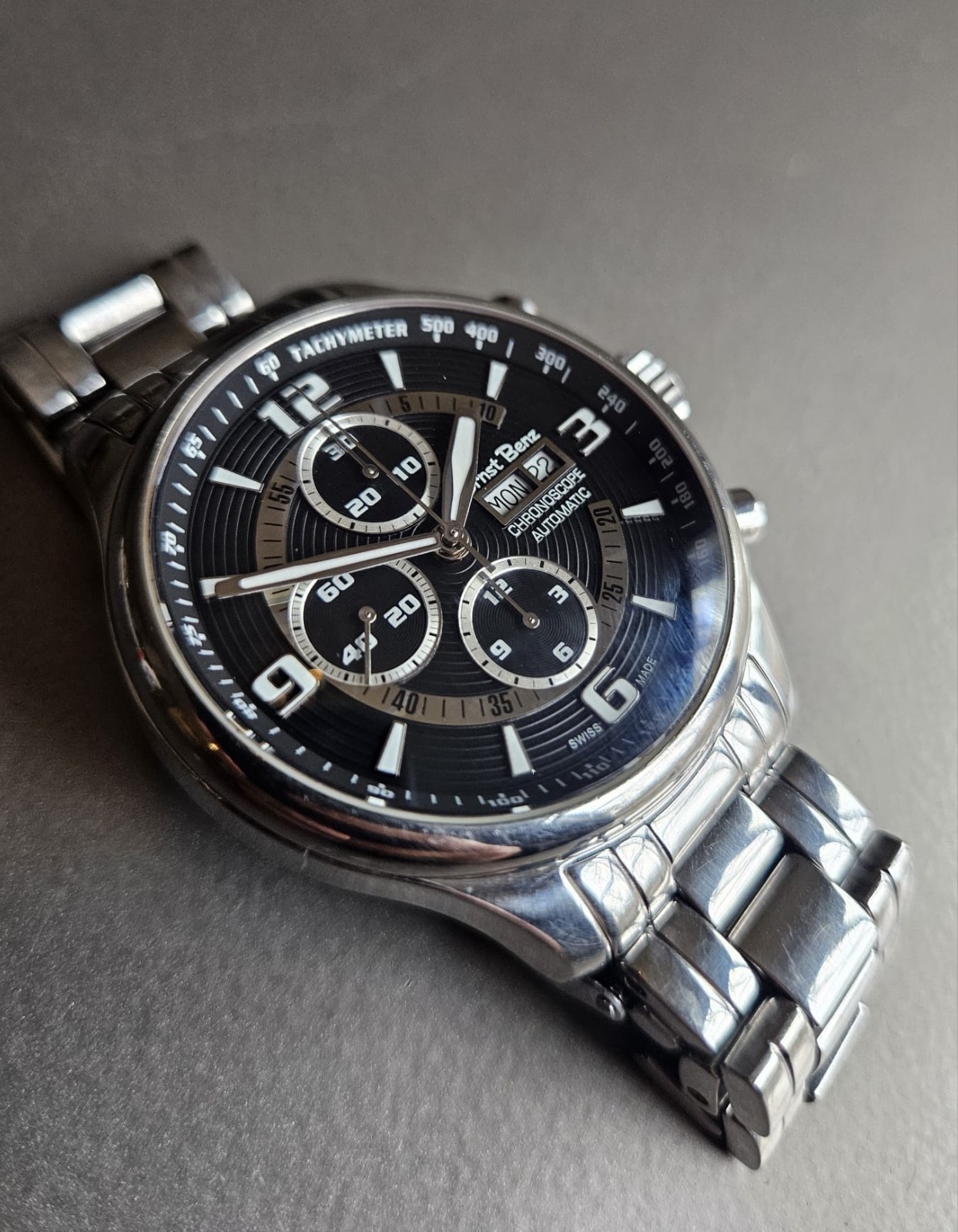Ernst Benz Chronoscope Contemporary Day-Date Chronograph w/ Integrated Bracelet!
