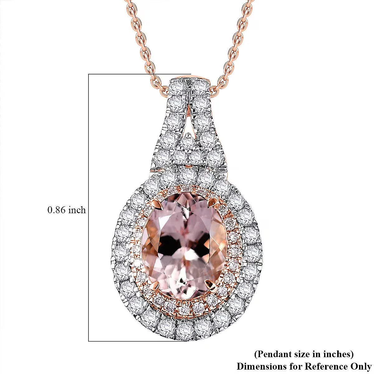 Pink Morganite G-H I2 Diamond 2.35 Double Halo Pendant Necklace 20 ” Rose Gold