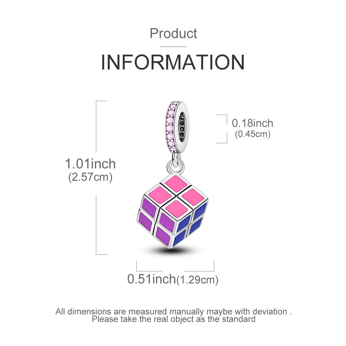 MULA 925 Sterling Silver Charm Colorful Rotating Magic Cube for Women Bracelet