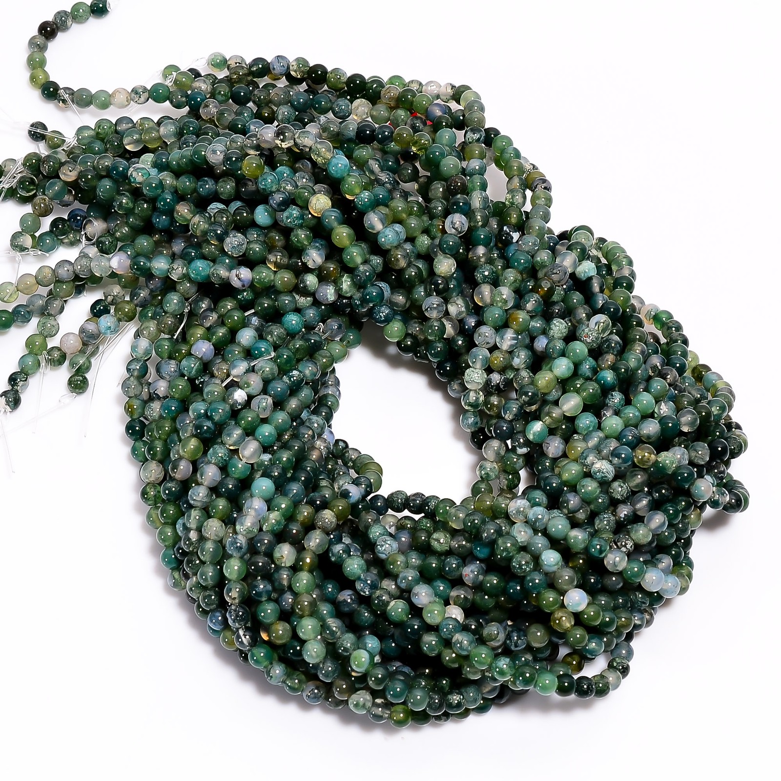 Natural Moss Agate Gemstone Round Shape Smooth Beads 4X4.5 mm Strand 15″ UGB613
