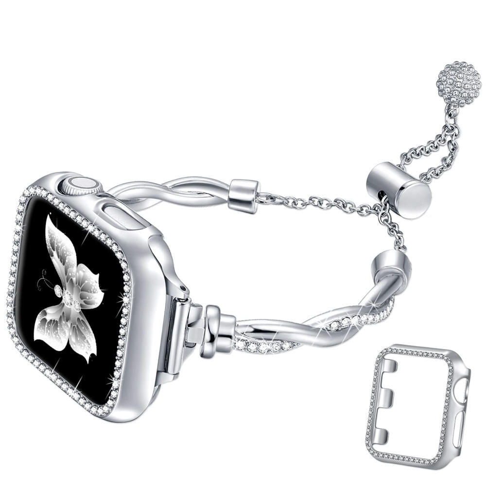 Elegant Bling Diamond Twist Strap + Rhinestones Cas for Apple Watch Ultra 8 7 6