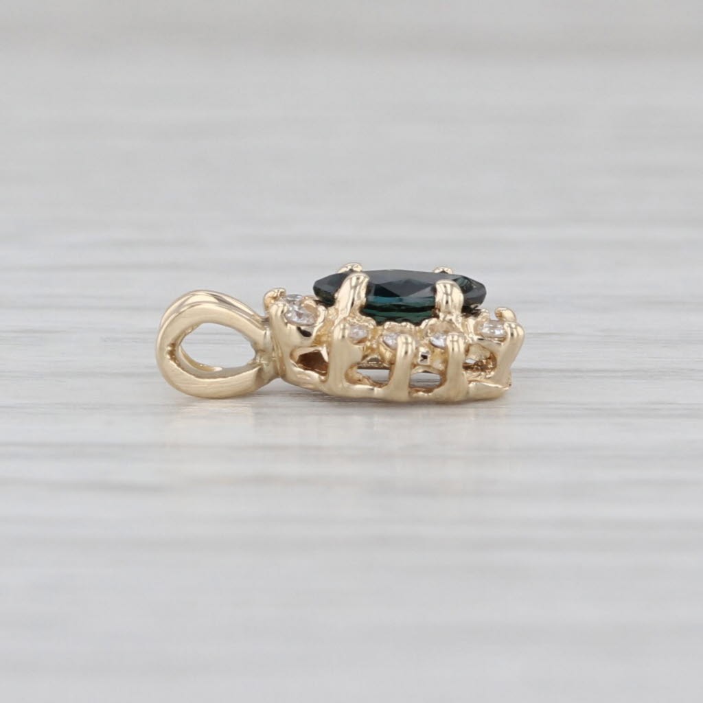 0.43ctw Marquise Blue Sapphire Diamond Halo Pendant 14k Yellow Gold Small Drop