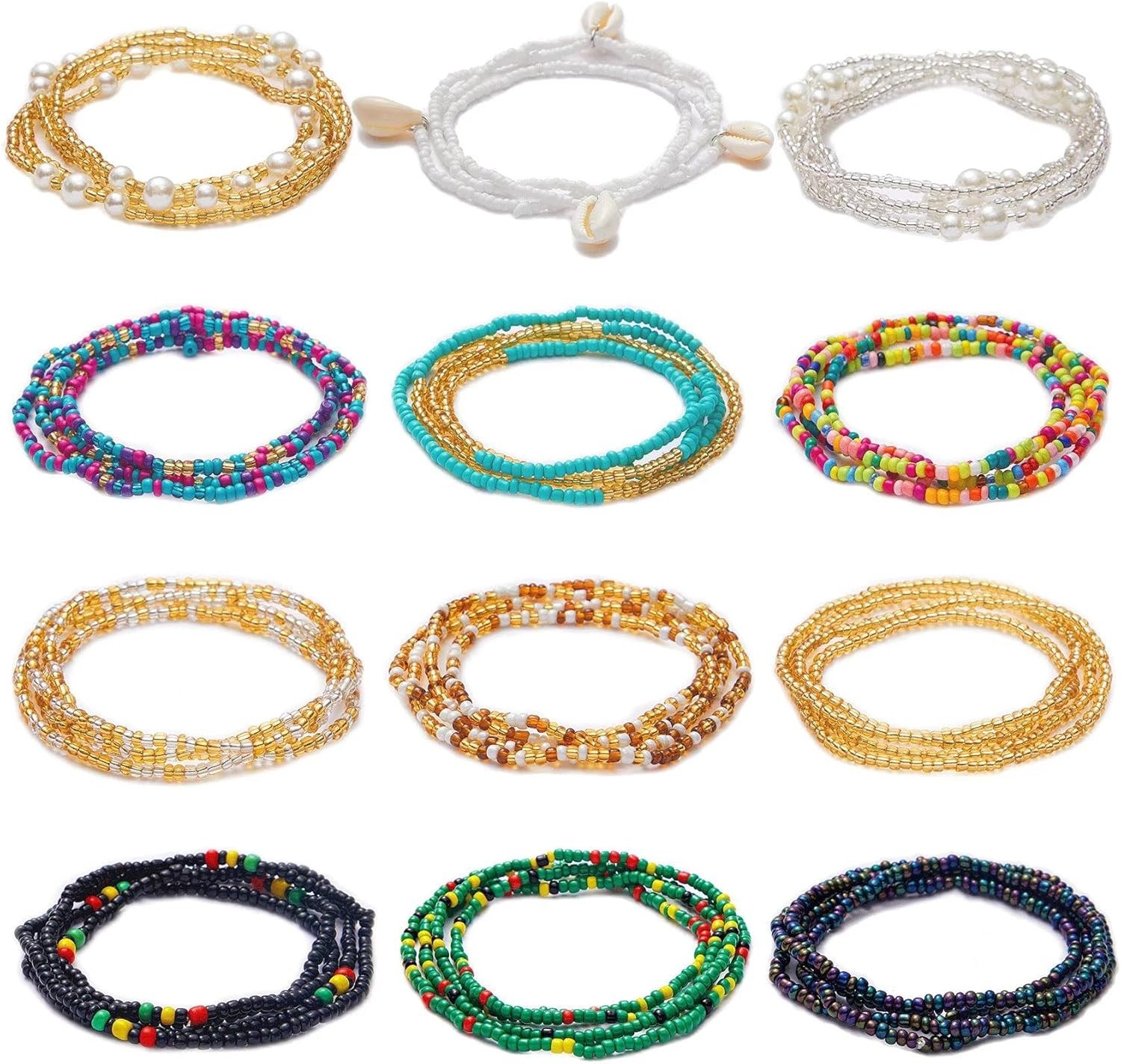 12PCS 24-70 Inches Plus Size Waist Beads Chains For Women Handmade African Belly