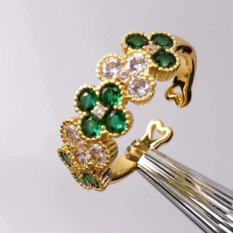18k Gold Emerald Diamond Clover Ring Free UK Delivery New