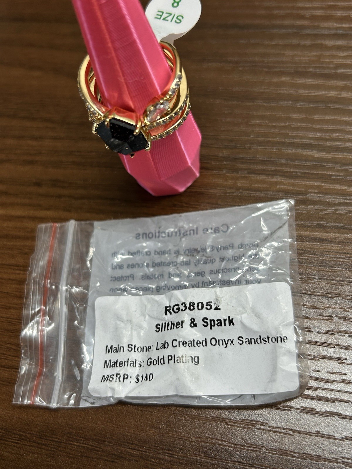 Bomb Party UNTAMED Ring Sz 8 “Slither & Spark” Onyx Sandstone on Gold