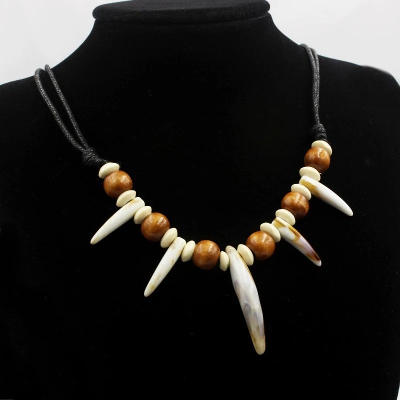 Tribal Wolf Tooth Amulet Necklace – Adjustable Leather Beads Couple Jewelry Gift