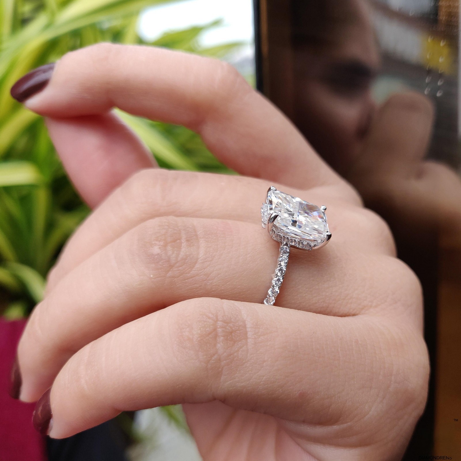 4.76CT Radiant Cut Crushed Ice Moissanite Ring Pave Engagement Ring