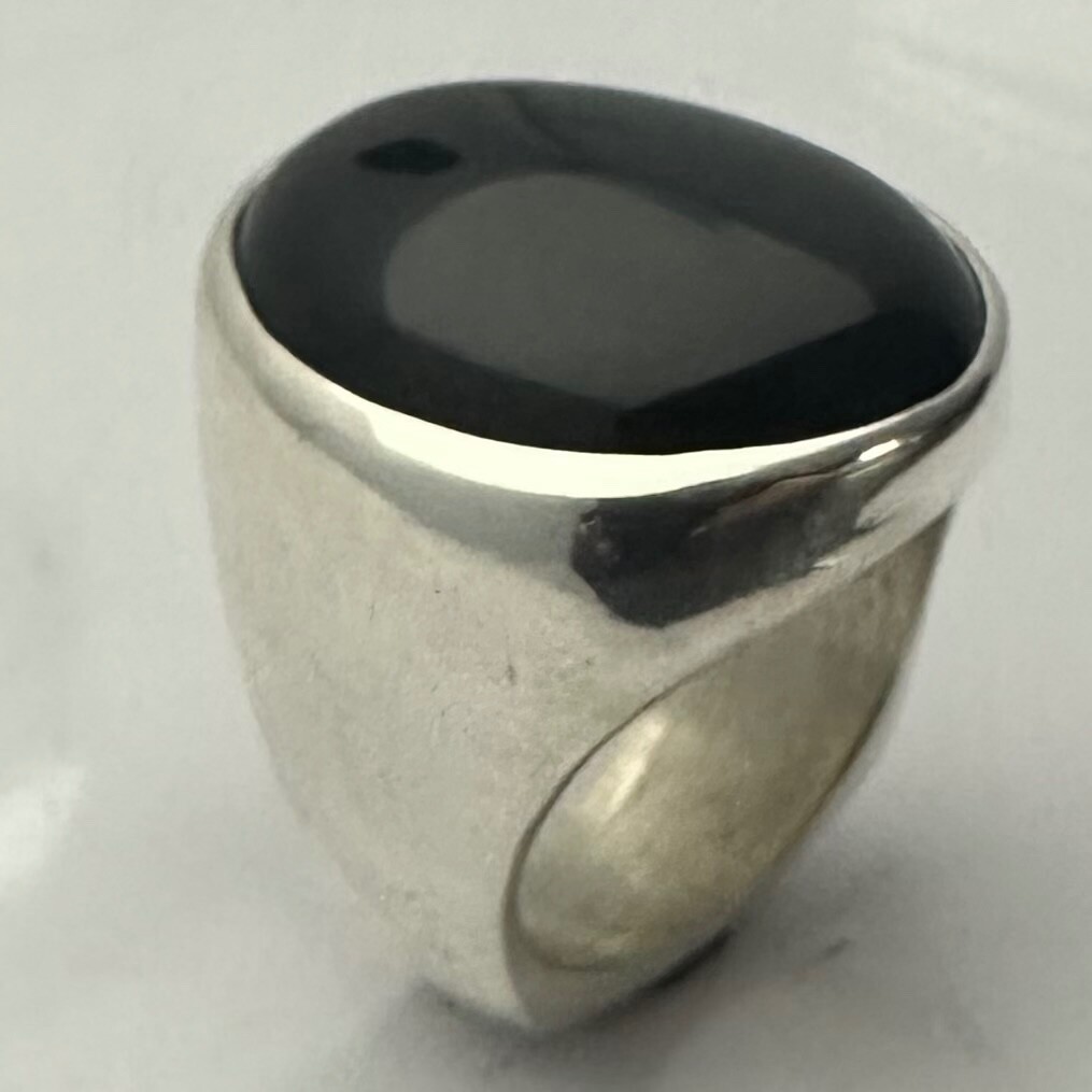 MJG STERLING SILVER XL 18 X24 mm OVAL BLACK ONYX RING. SZ 10. 34 Grams