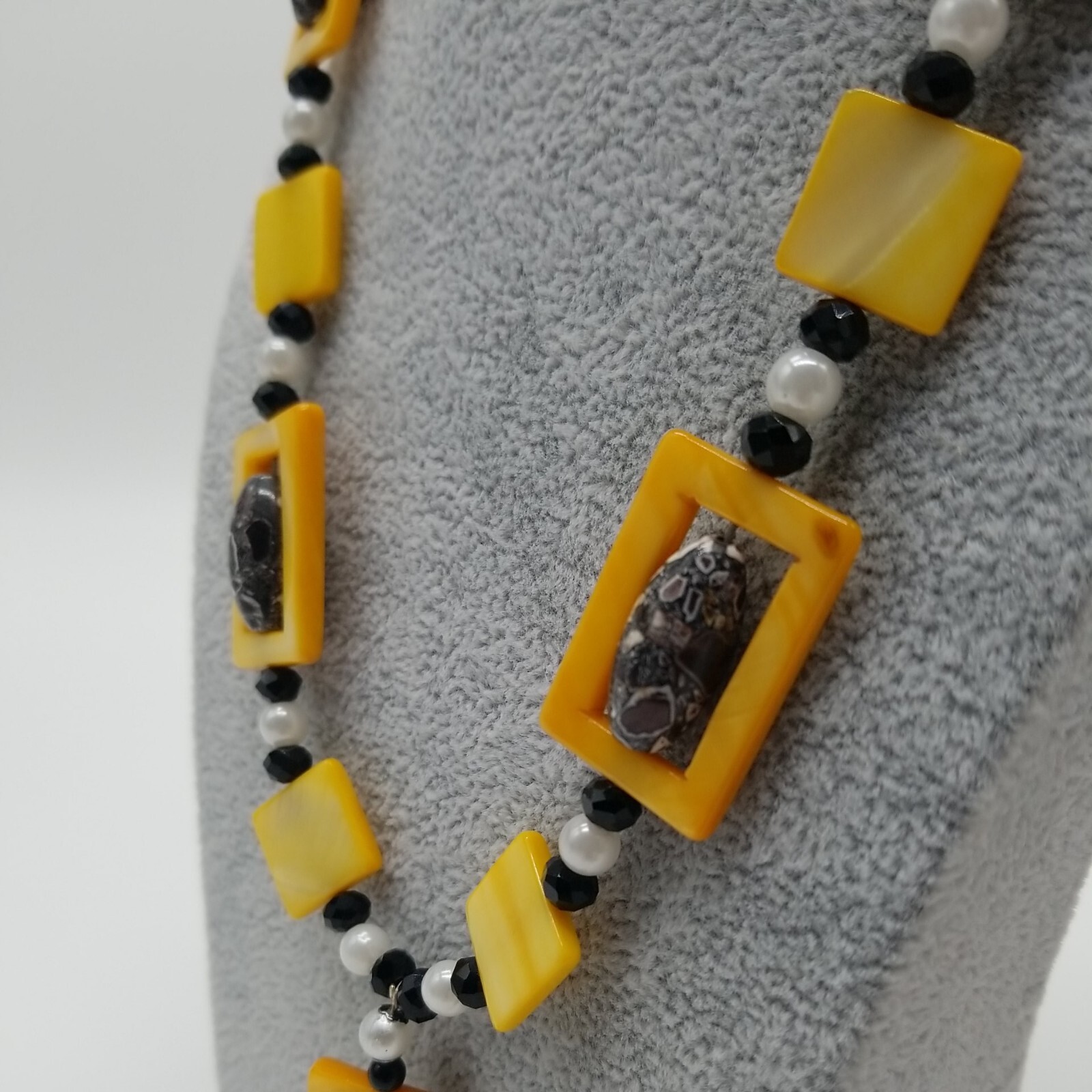 Vintage Square Beaded Yellow Black Gray Bohemian Style Necklace