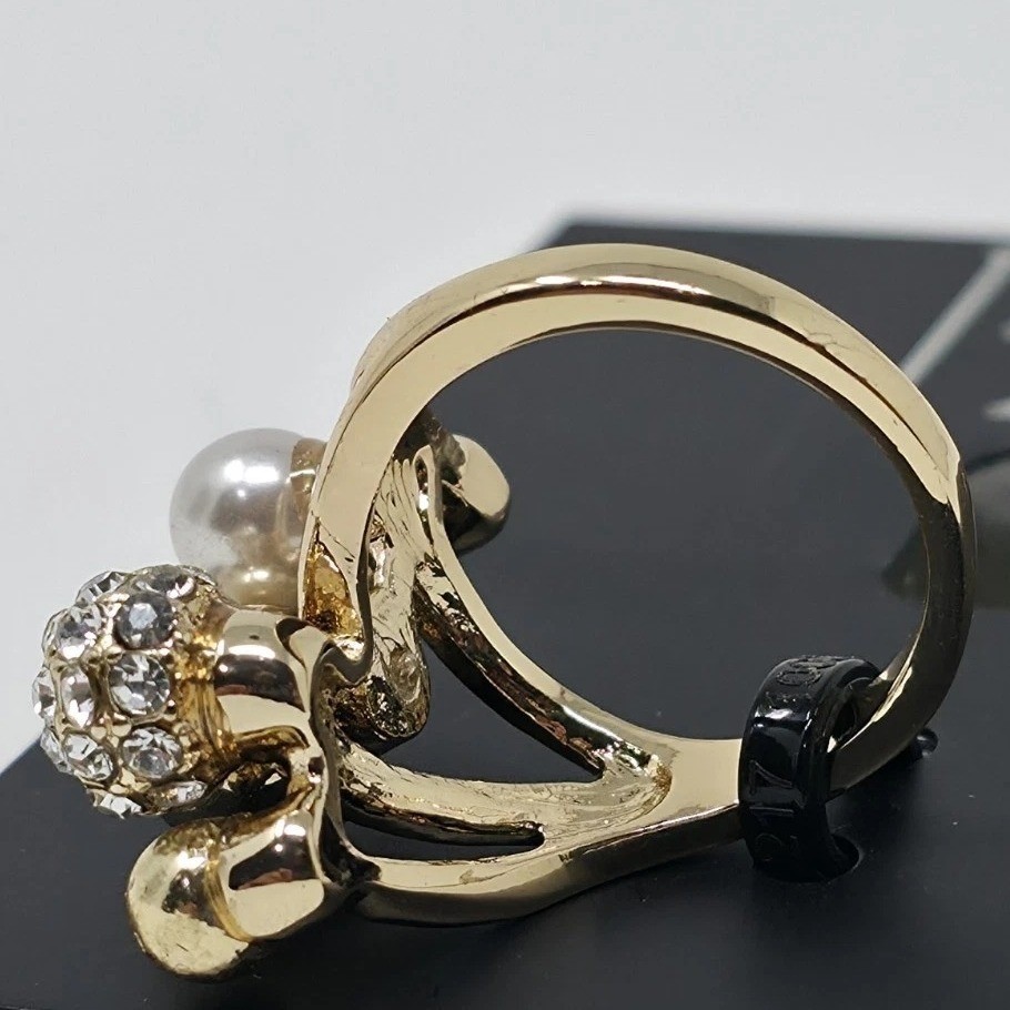 INC International Concepts Gold Tone Pearl Crystal Orb Ring Size 6 New with Tag