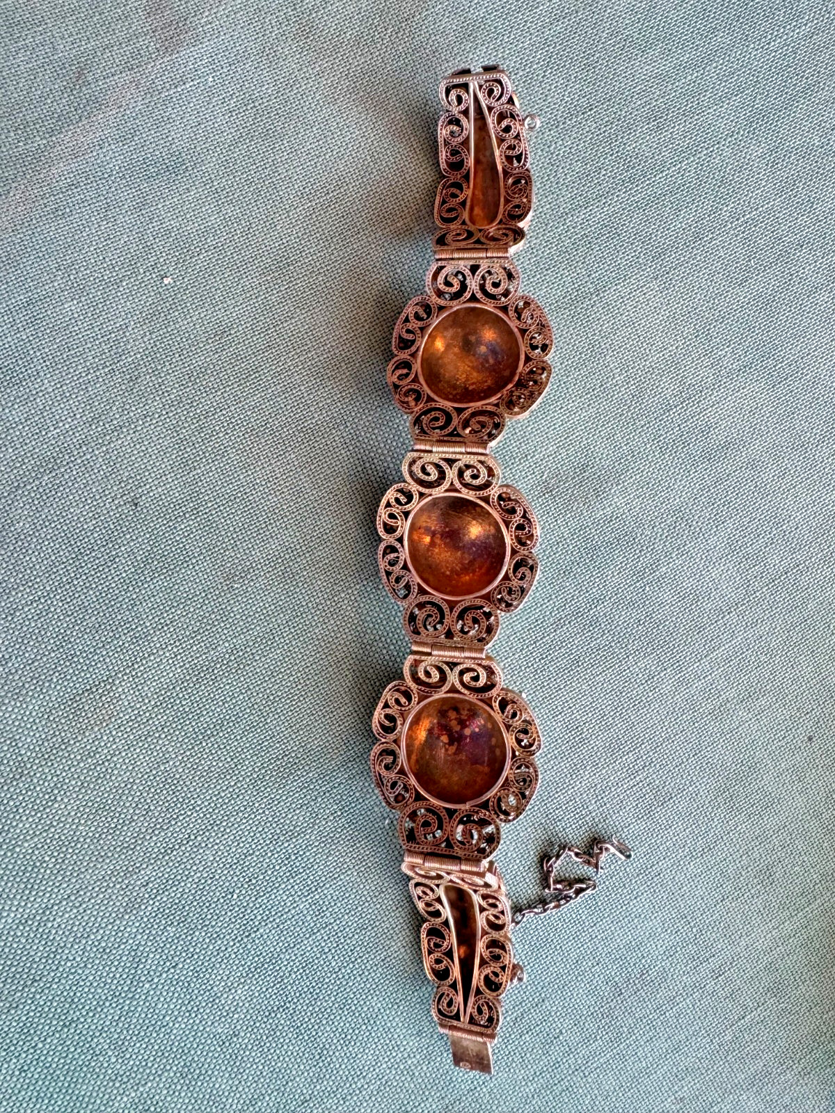 Intricate Gold Wash Silver, Turquoise & Coral Bracelet, ASIA, China, VINTAGE