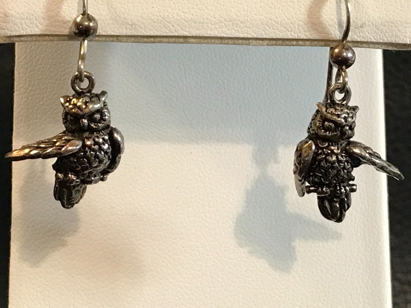 Sterling Silver Vintage PETER STONE 3D Wing Out Owl Earrings PSCL