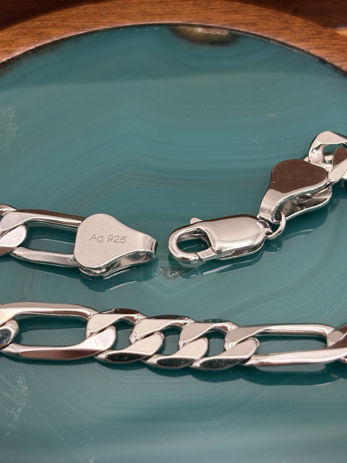7MM STERLING SILVER FIGARO LINK CHAIN BRACELET 7 INCH 11.9G RHODIUM FINISH 925