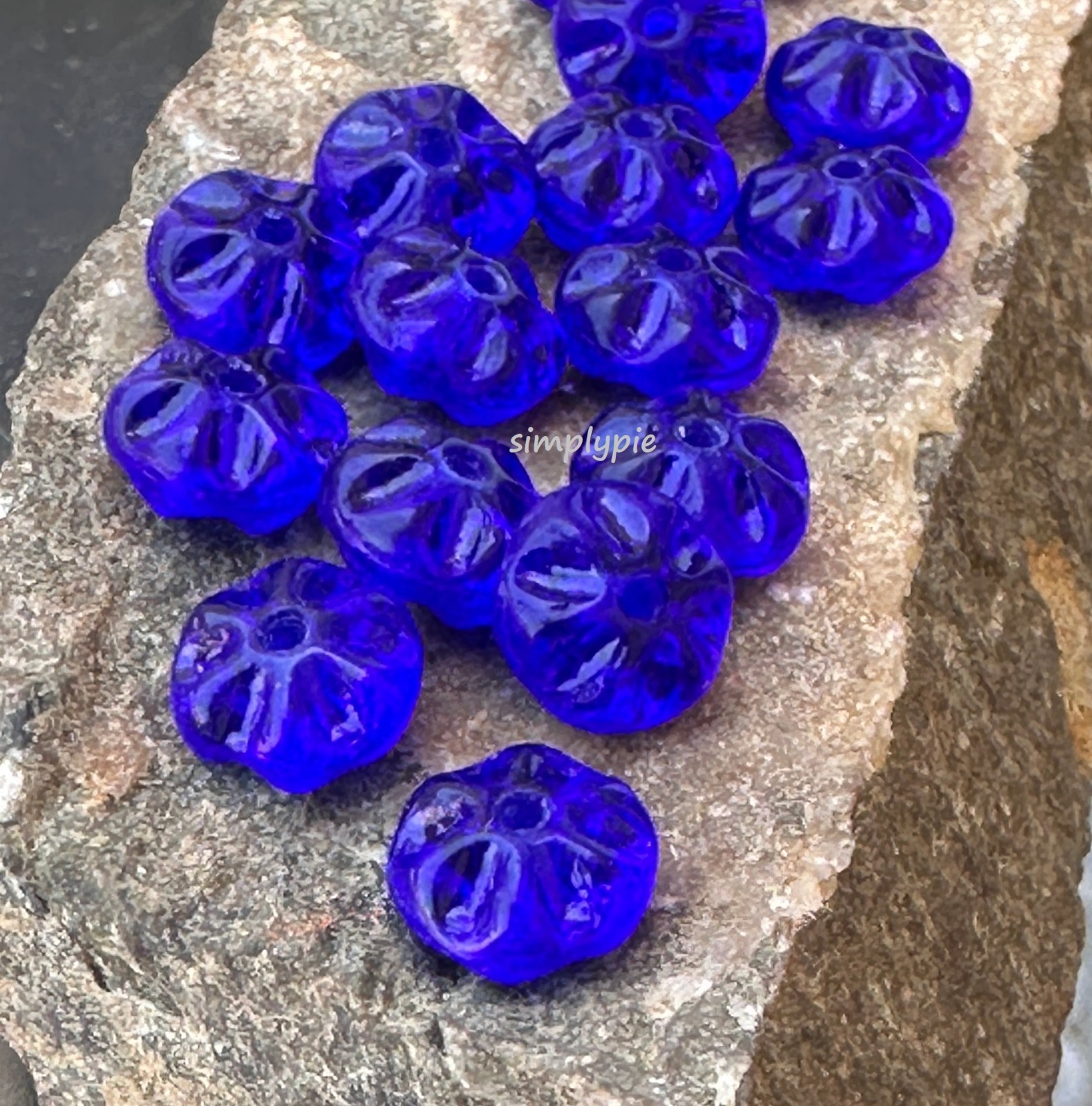 Vintage Cobalt Rippled Rondelle German Glass Beads 25 Pcs Spacer Glass Beads