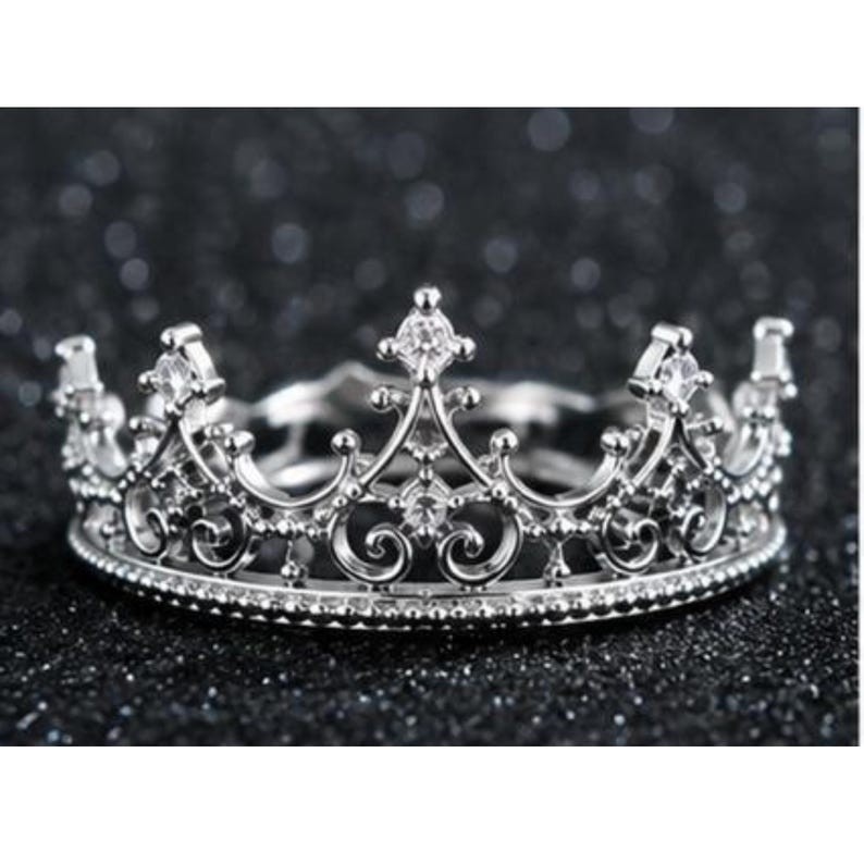925 Sterling Silver Crown Ring Princess Tiara Queen Filigree Minimalist