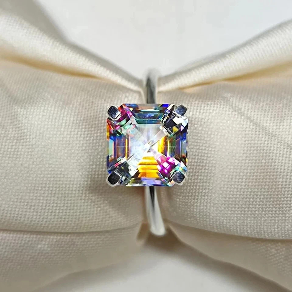 Natural Certified Mystic Ring 925 Silver Asscher Cut 14 Ct Loose Gemstone