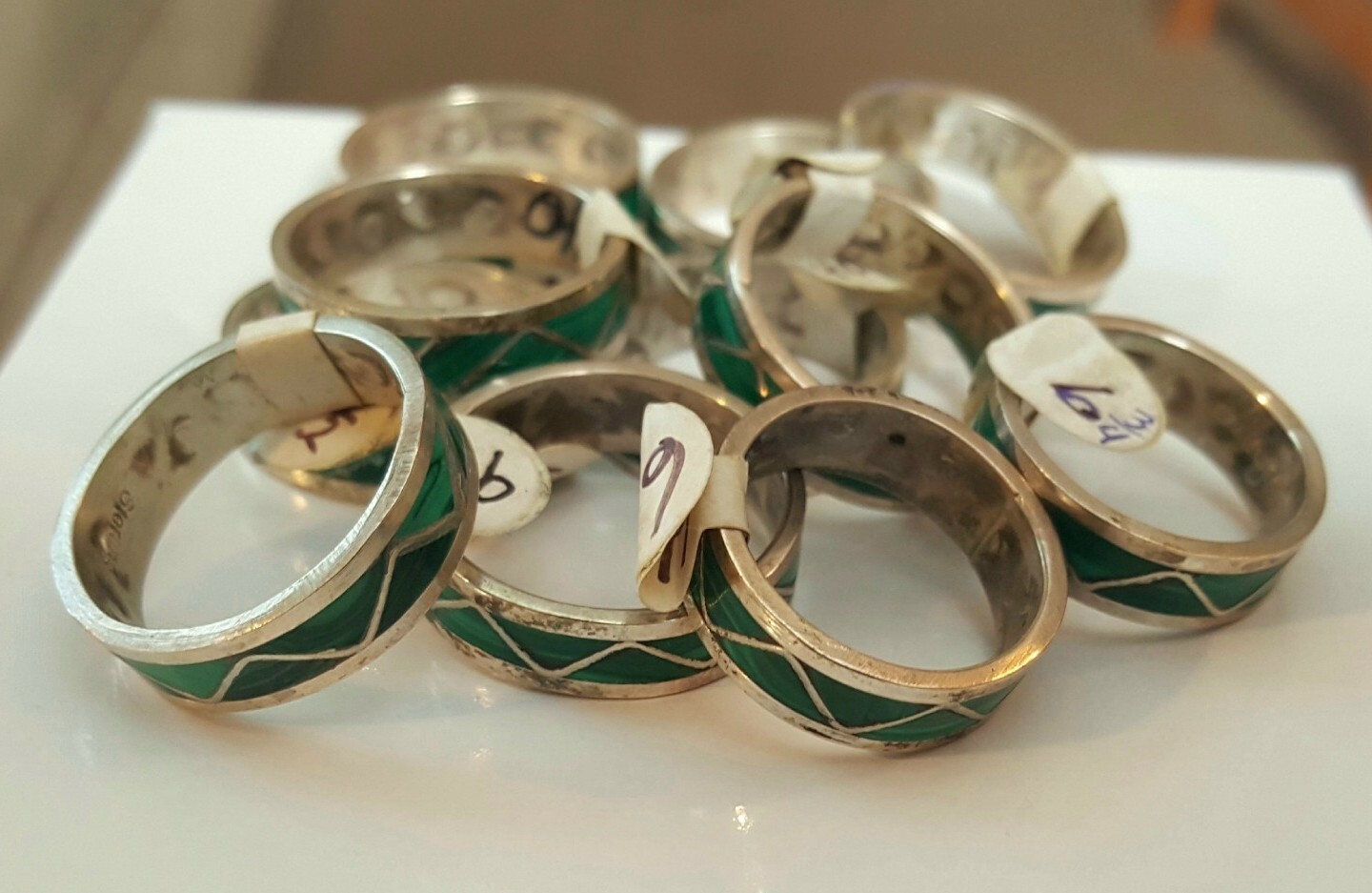 Native American Navajo Malachite Ring Band Sterling Sizes 6 1/2 to 9 3/4