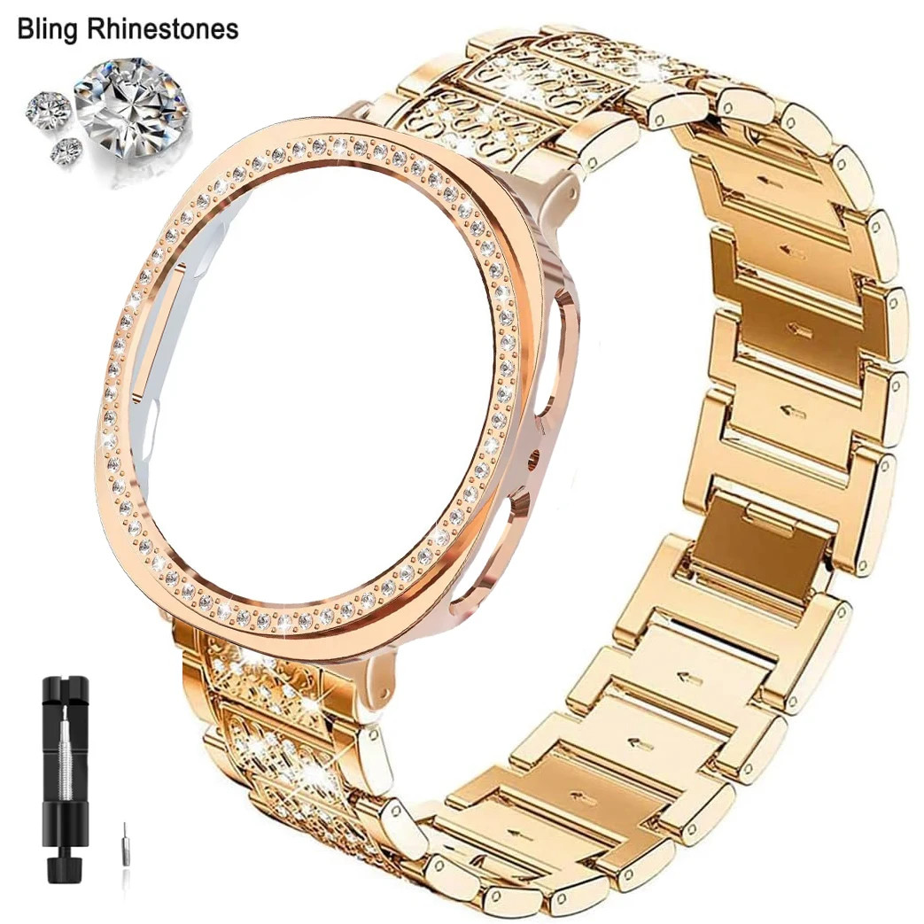 Case+Bling Metal Watch Band For Samsung Galaxy Watch 9 40/44mm Women Wrist Strap