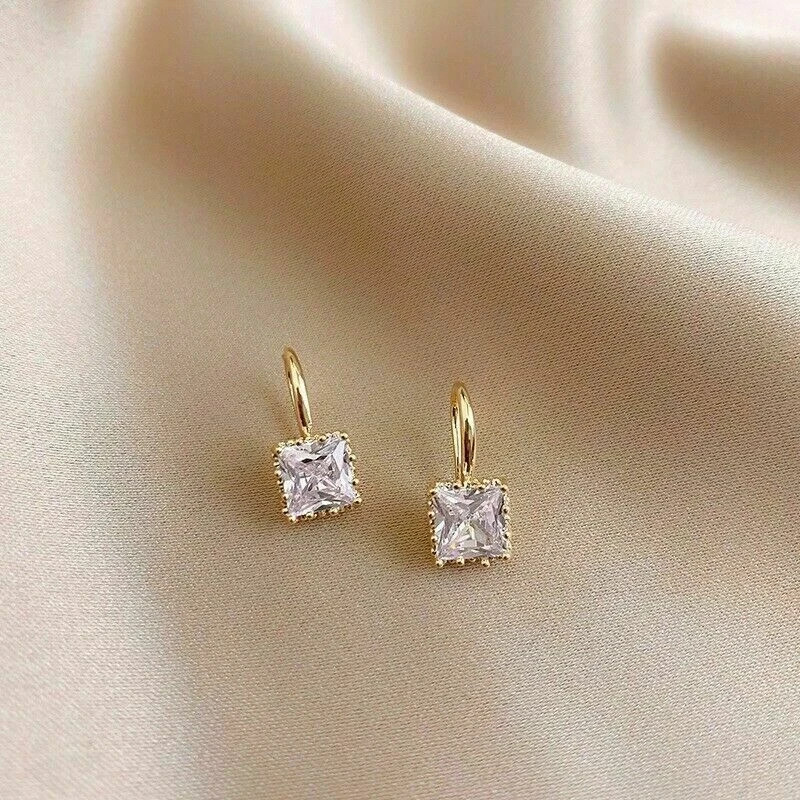 4 CT Princess VS1 Lab Grown Diamond Wedding Drop Dangle Earrings 14K Yellow Gold