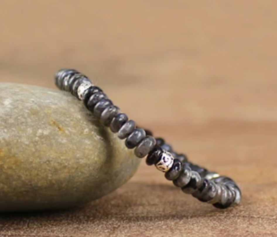 Natural Larvikite Stone Dainty Bracelet Healing Crystal Bracelet Minimalist Gift
