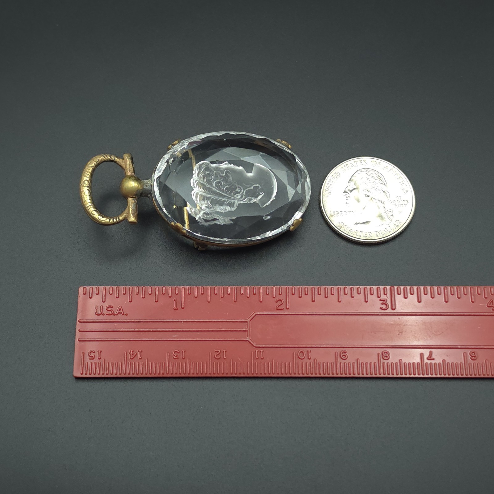Antique Victorian Reverse Carved Crystal Intaglio Cameo Brooch Pendant Classical