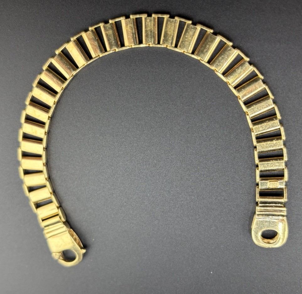 MENS ITALIAN 18K GOLD 8.5 INCH FLAT CURB LINK BRACELET 25 Grams