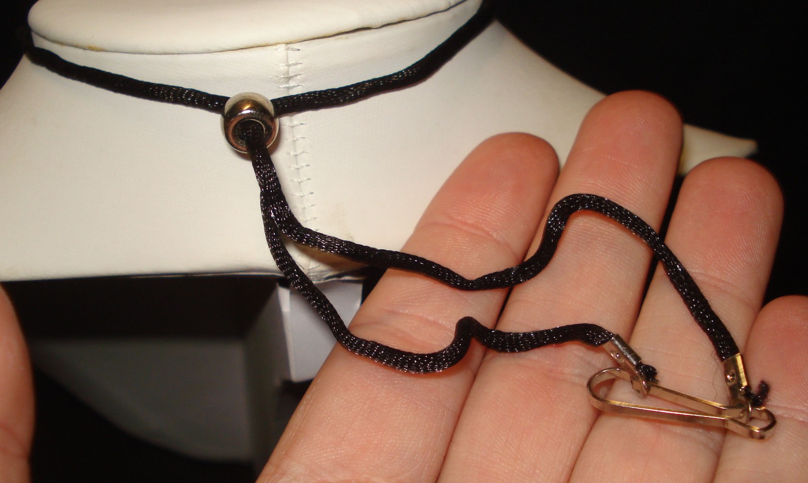 Black Cord Blue Bead Silver Tone Pendant Ring Choker Costume Jewelry Necklace