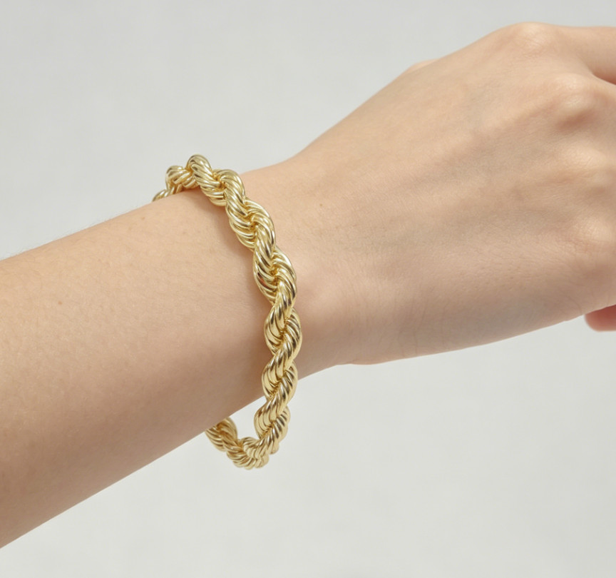 10K Yellow Gold 10mm Diamond Cut Rope Chain Bracelet Men Women 7.5″ 8″ 8.5″ 9″