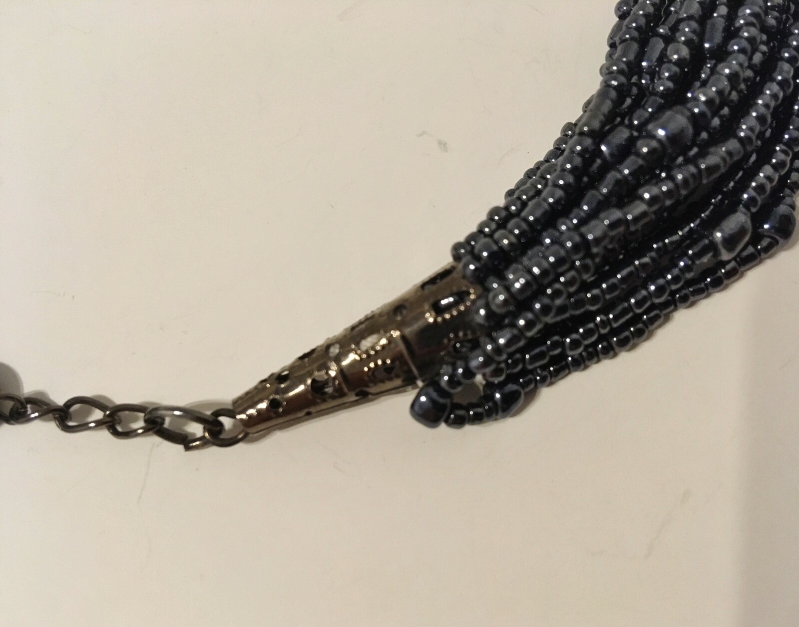 Charcoal Gray Necklace Multi Size Beaded 20 Strand Adjustable Length Chain