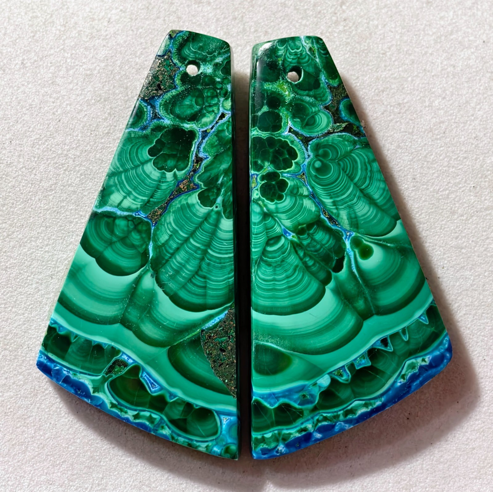 61 Cts Natural Chrysocolla Malachite Drilled Pair Cabochon Gemstone 38.6×18.1 MM