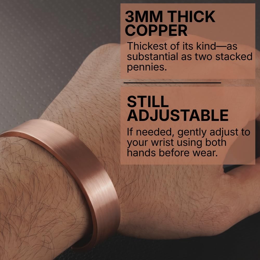 DEMMEX 3mm Thick Solid Copper Bracelet for Men & Women – 100% Pure, Raw
