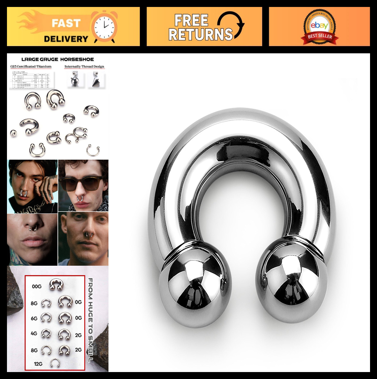 Titanium Septum Ring Horseshoe Pincher Spike – Body Piercing Jewelry for Men & W
