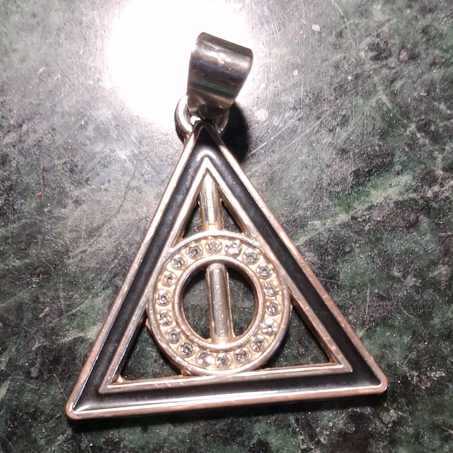 Silver-Tone Triangle Symbol Charm Pendant w/ Bail, Pavé Clear Round Stones