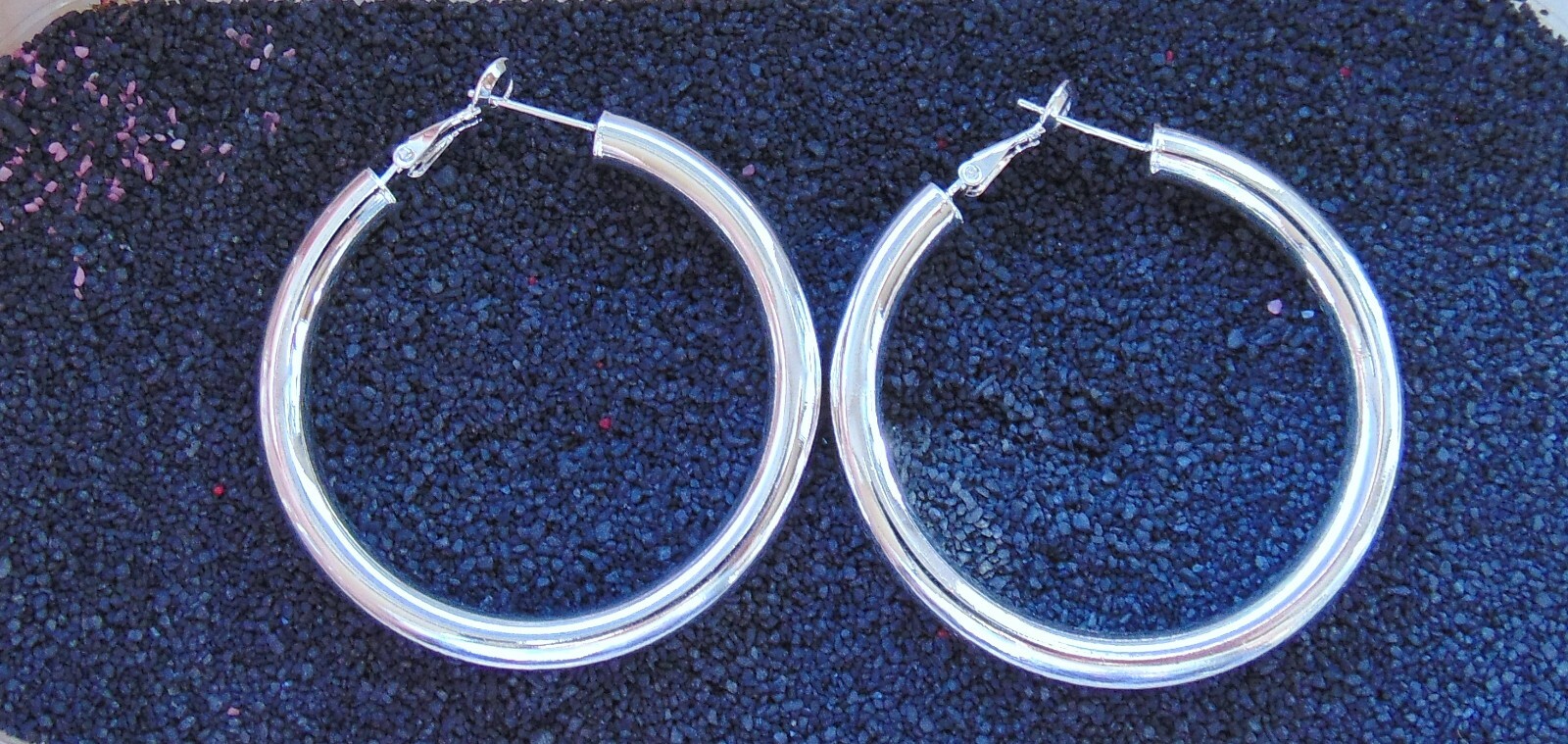 925 Silver XXL Hoop Earrings 50mm 5mm Large Round Dangle Mirror Hinged Clasp