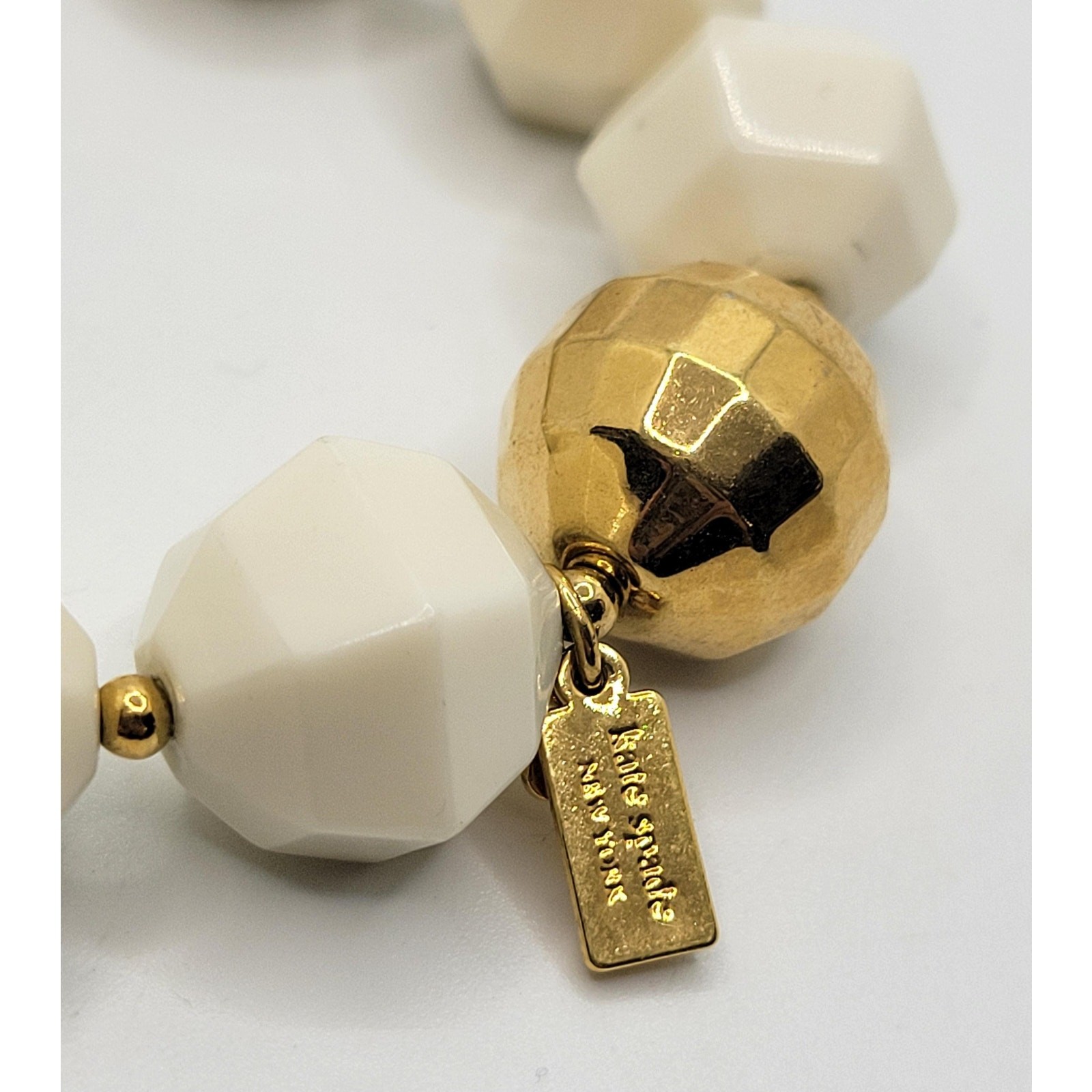 Kate Spade Chunky Stretch Bracelet Creamy White Faceted Acrylic Beads Signed