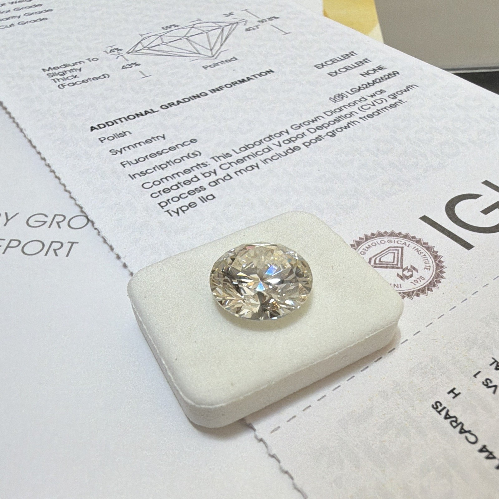 IGI Certified Lab-Grown Round Brilliant Diamond 4.44ct H VS1 Ideal Cut
