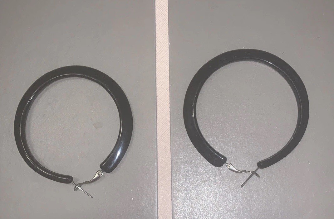 Black Hoop Earrings 2.5″ Large Statement Latch Back Hinged Minimalist Chic