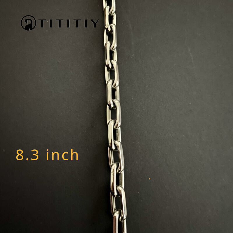 8mm Pure Titanium Chain Bracelet for Men’s Flat O-Chain Anti Allergy 8.3 inch
