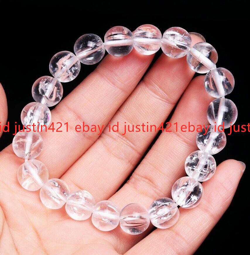 10mm Natural White Himalayan Quartz Crystal Gemstone Beads Bracelet 7.5 inches