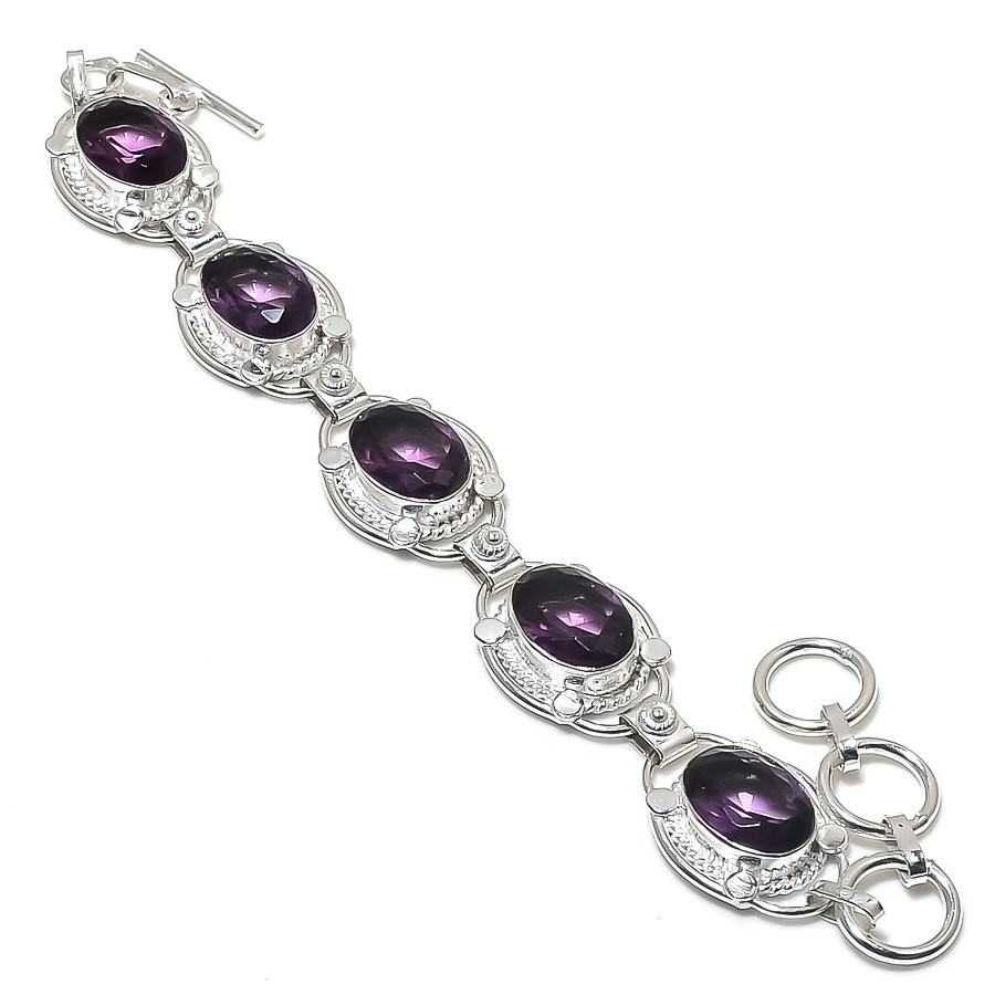 Purple Amethyst Gemstone Handmade 925 Sterling Silver Jewelry Bracelet Size 7-8″