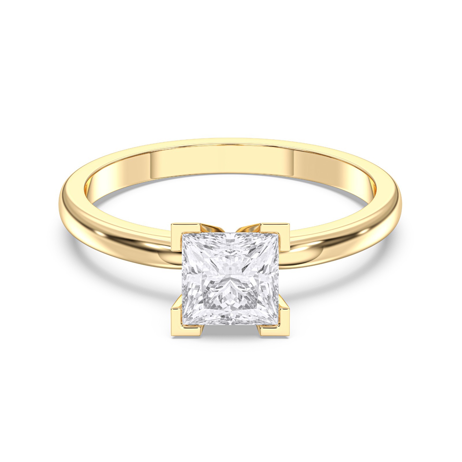 1.00Ct Princess Cut Moissanite Ring Women Half Bezel 925 Silver 10K