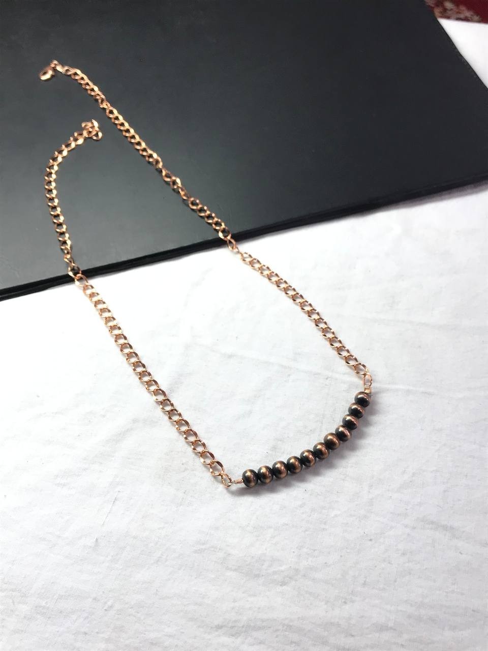 6MM Copper Pearl Beads Handmade Chain Necklace Minimal Beaded Jewelry, Gift Her
