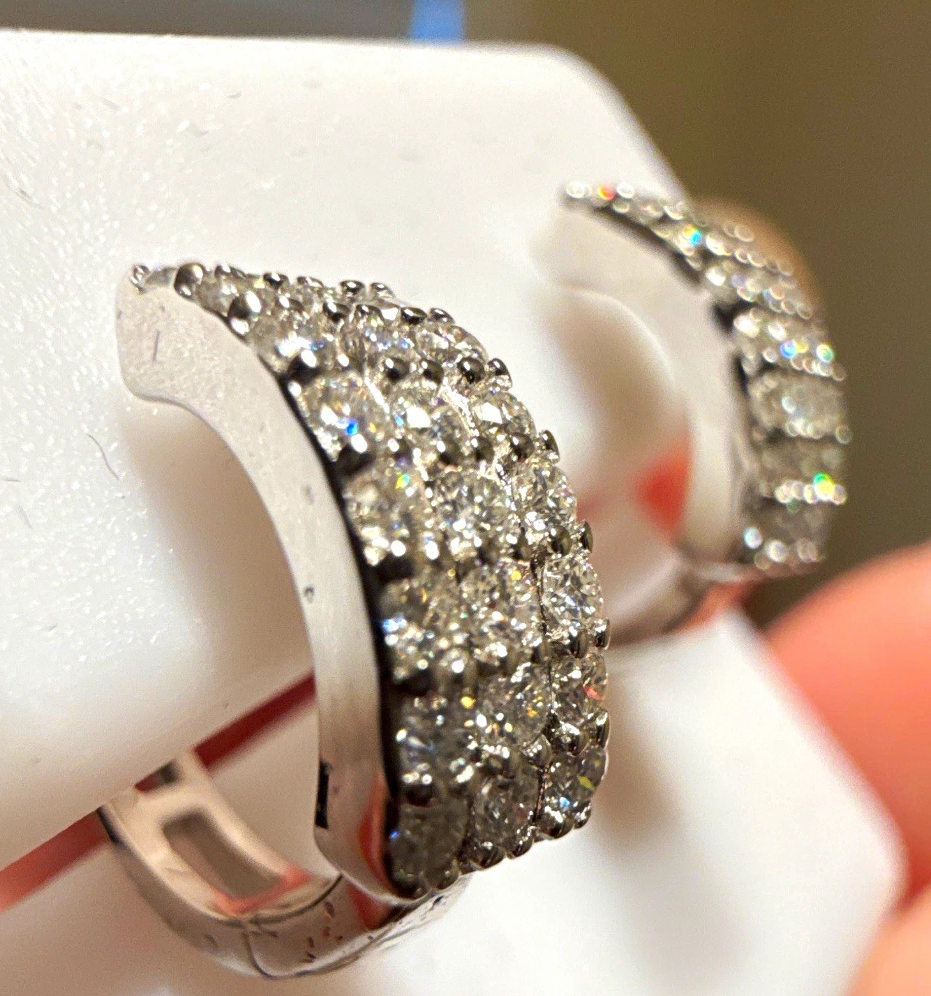 Tarnish Free Silver Pavé White Moissanite Diamond Hinged Huggie Hoop Earrings