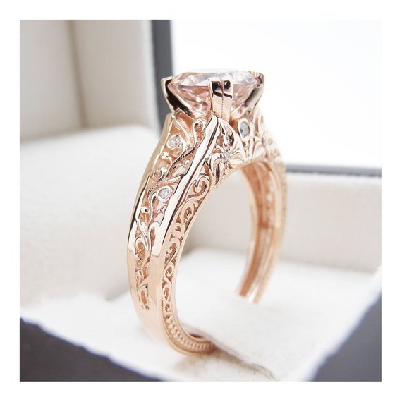 1ct Simulated Morganite Stylish Solitaire Engagement Ring 14k Rose Gold Plated
