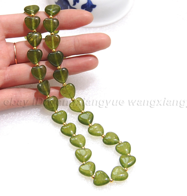 Long 18″ 22″ 25″ 36″ 12mm Green Peridot Gemstones Heart Beads Pendants Necklace